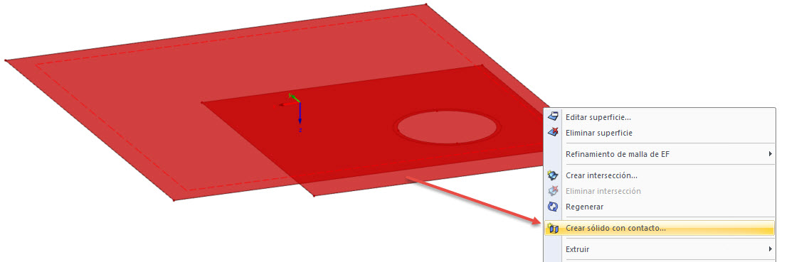 Opción del menú contextual "Crear sólido con contacto"