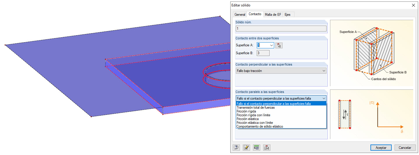 Definir propiedades de contacto