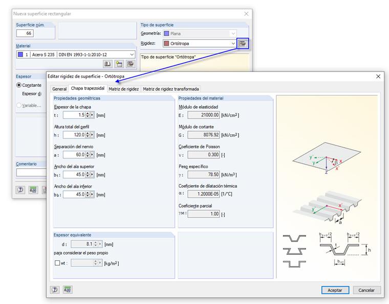 Tipo de superficie con rigidez "Ortótropa"