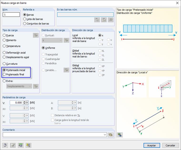 Carga en barra de "Pretensado"