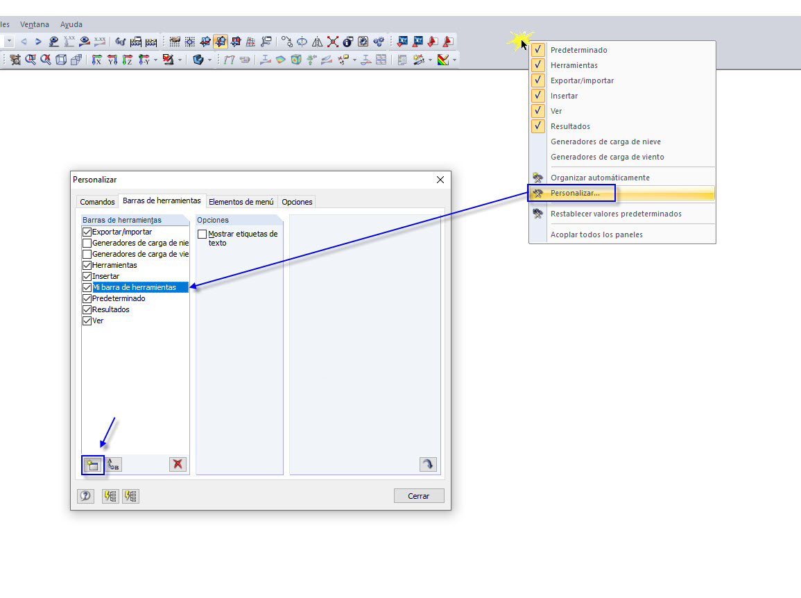 Creación de una barra de herramientas definida por el usuario