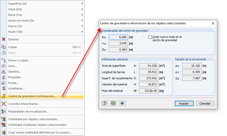 Característica "centro de gravedad e información"