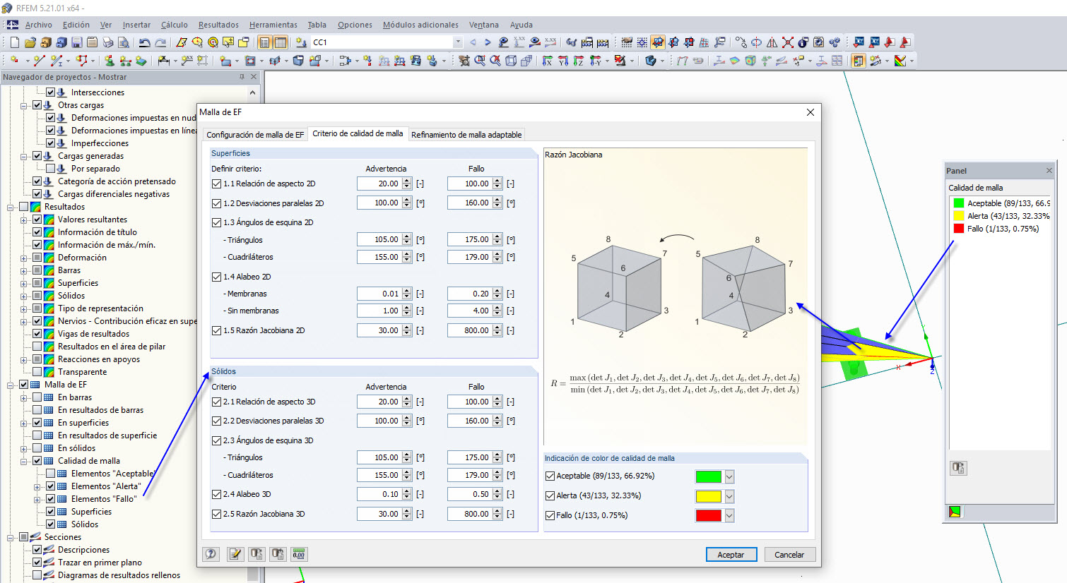 Comprobación del "Criterio de calidad de la malla"