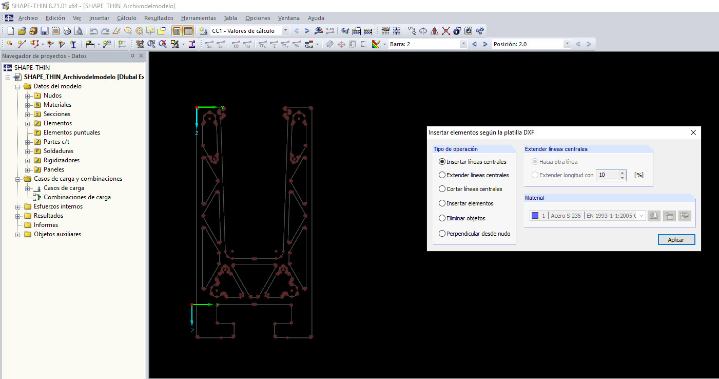 Cuadro de diálogo "Insertar elementos según la plantilla DXF"