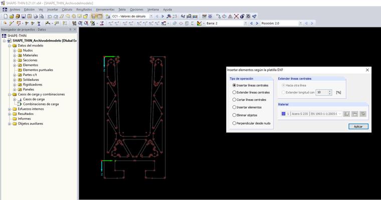 Cuadro de diálogo "Insertar elementos según la plantilla DXF"