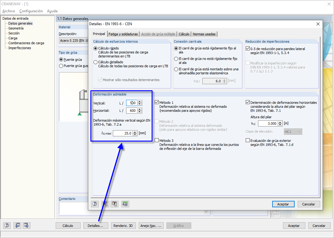 Ajustar las deformaciones admisibles