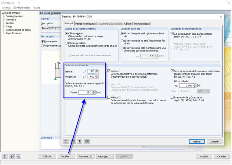 Ajustar las deformaciones admisibles