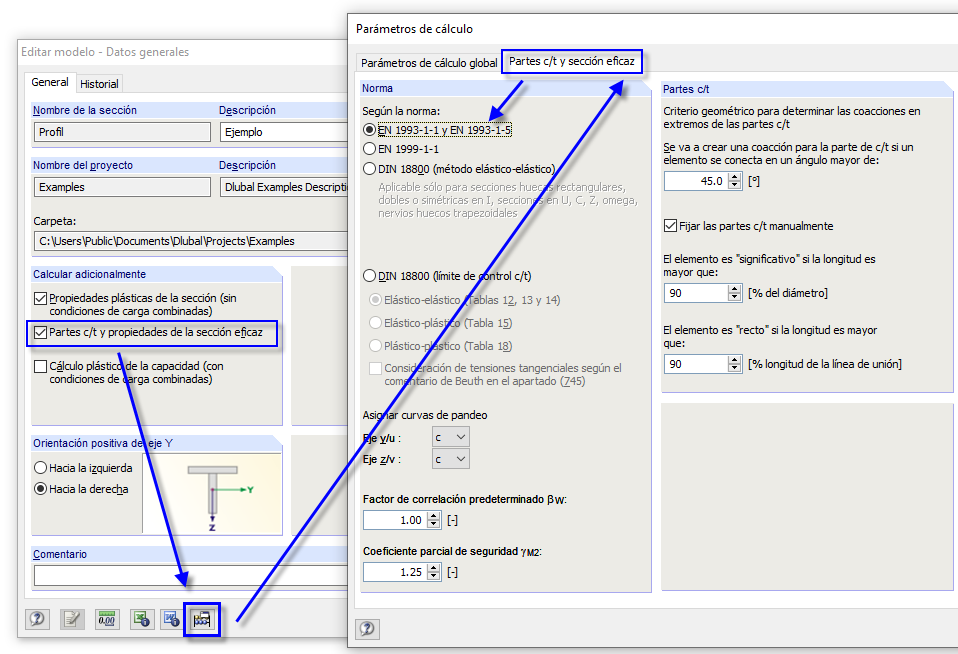 Partes c/t y propiedades de la sección eficaz