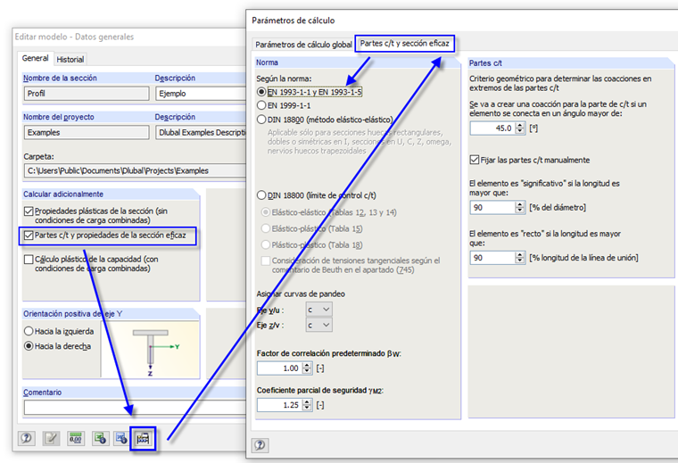 Partes c/t y propiedades de la sección eficaz