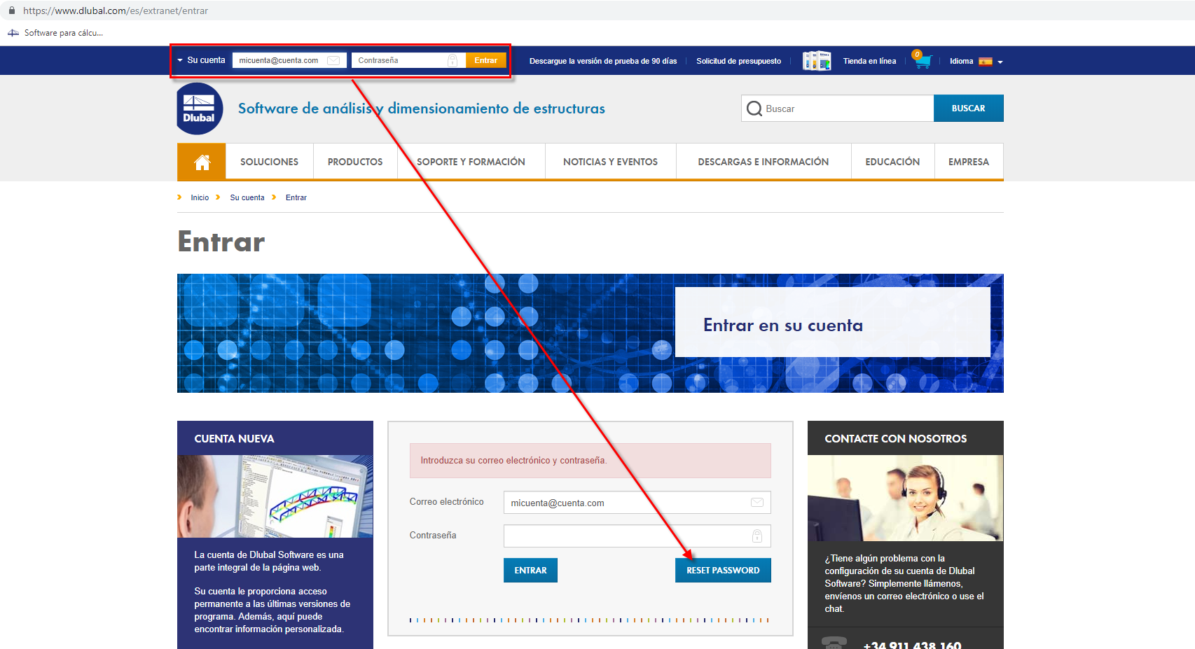 Cuenta de Dlubal: Restablecer la contraseña en el inicio de sesión inicial
