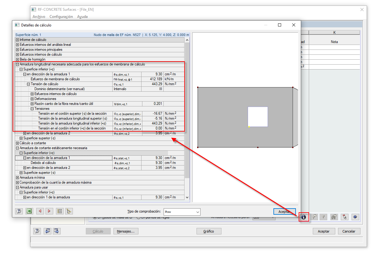 Visualización de los detalles el cálculo