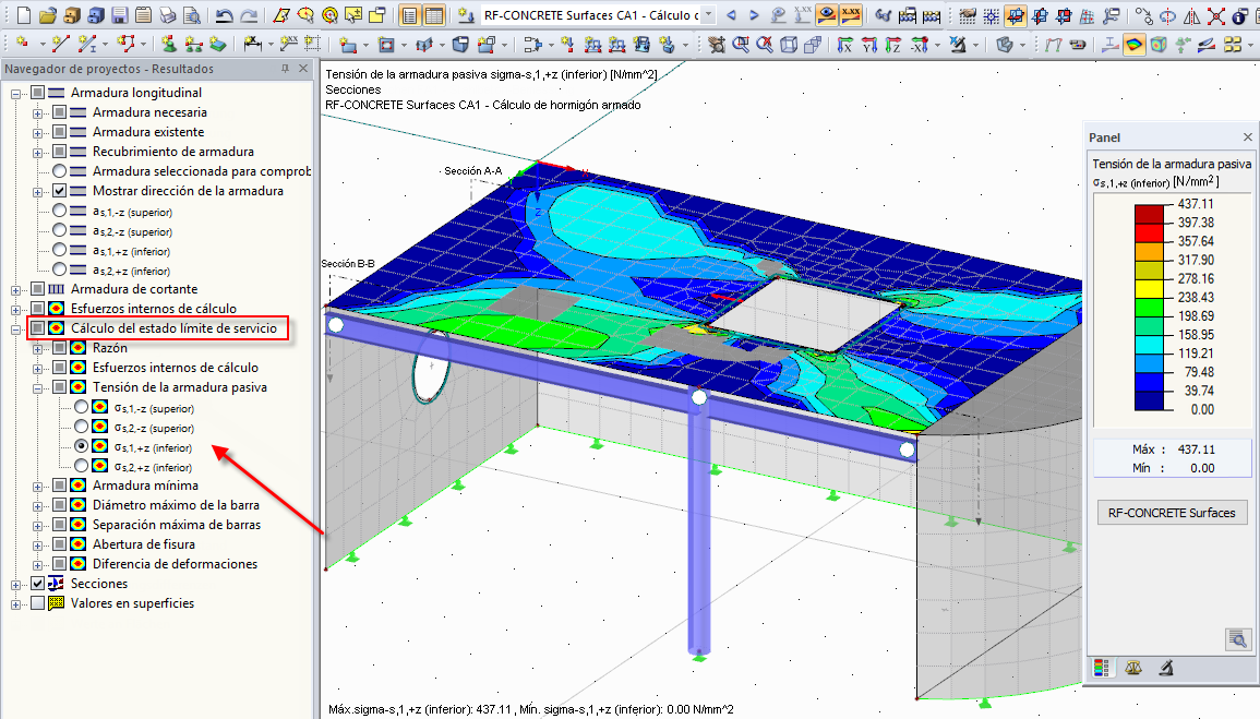 Visualización de las tensiones del acero gráficamente
