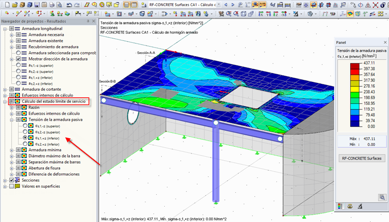 Visualización de las tensiones del acero gráficamente