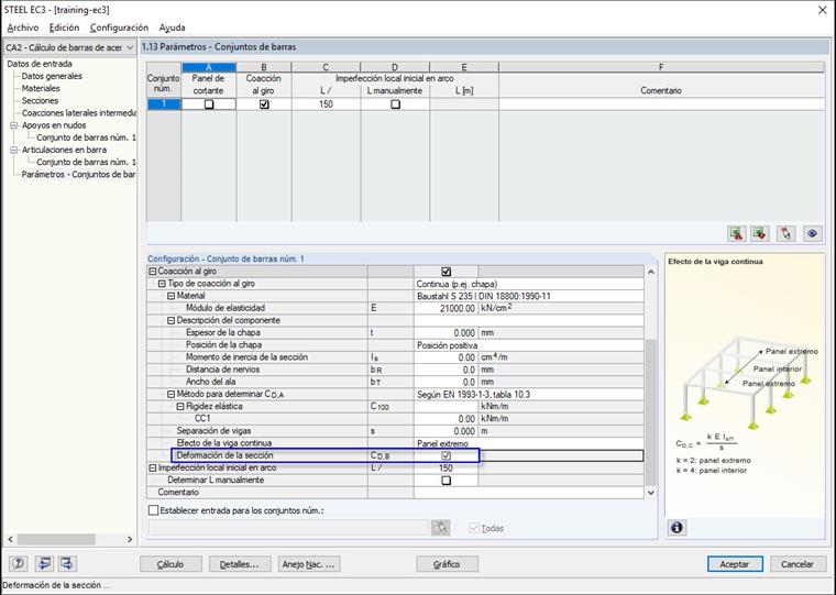 Consideración de la deformación de la sección