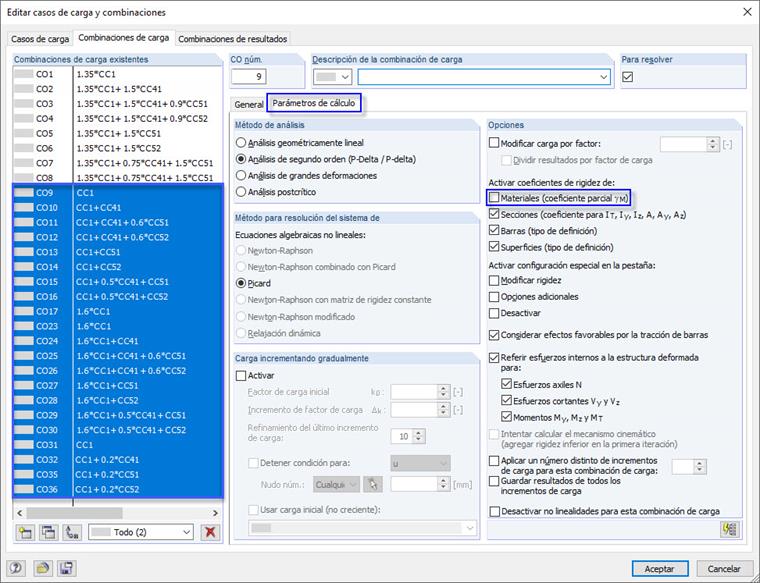 Desactivar los coeficientes de rigidez 