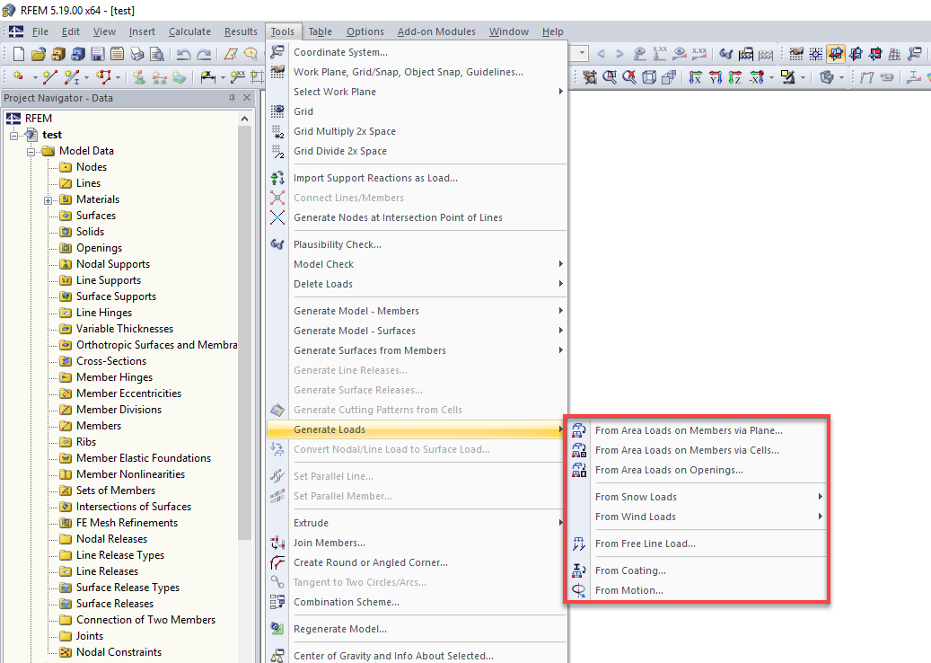 Generador de carga en RFEM