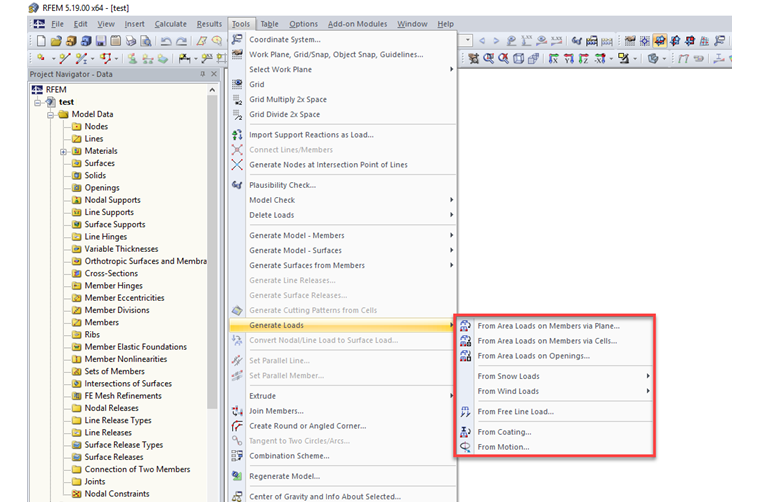Generador de carga en RFEM