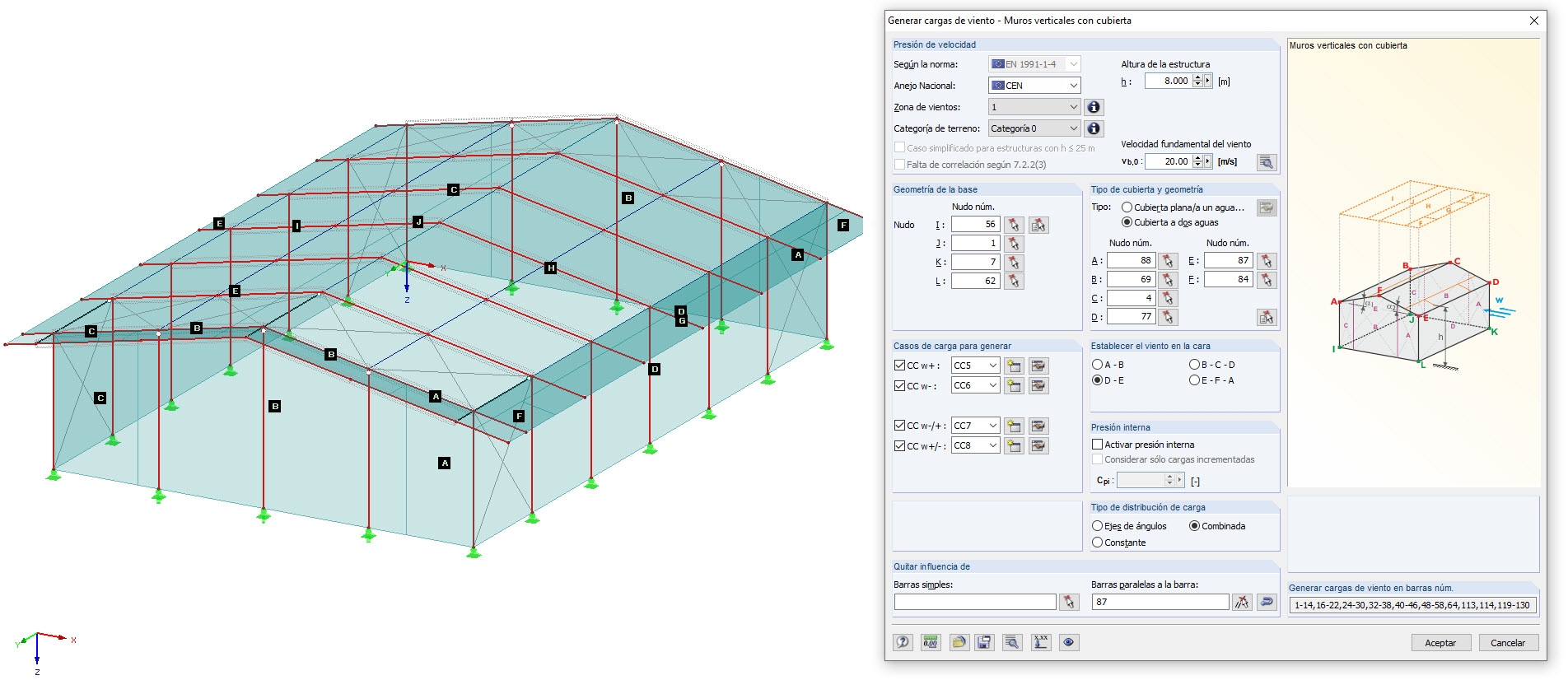 Introducción de la carga de viento