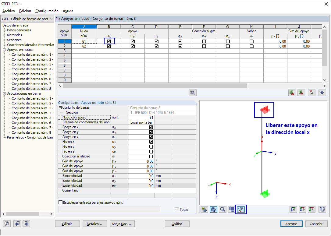 Definición del apoyo para la torsión de alabeo