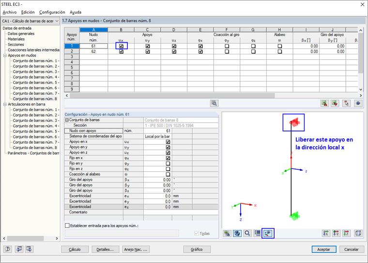 Definición del apoyo para la torsión de alabeo
