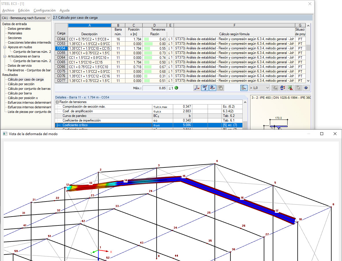 Ventana para mostrar la forma del modo calculado (forma crítica de pandeo)