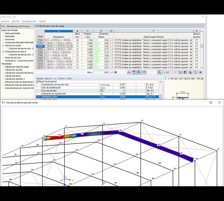 Ventana para mostrar la forma del modo calculado (forma crítica de pandeo)