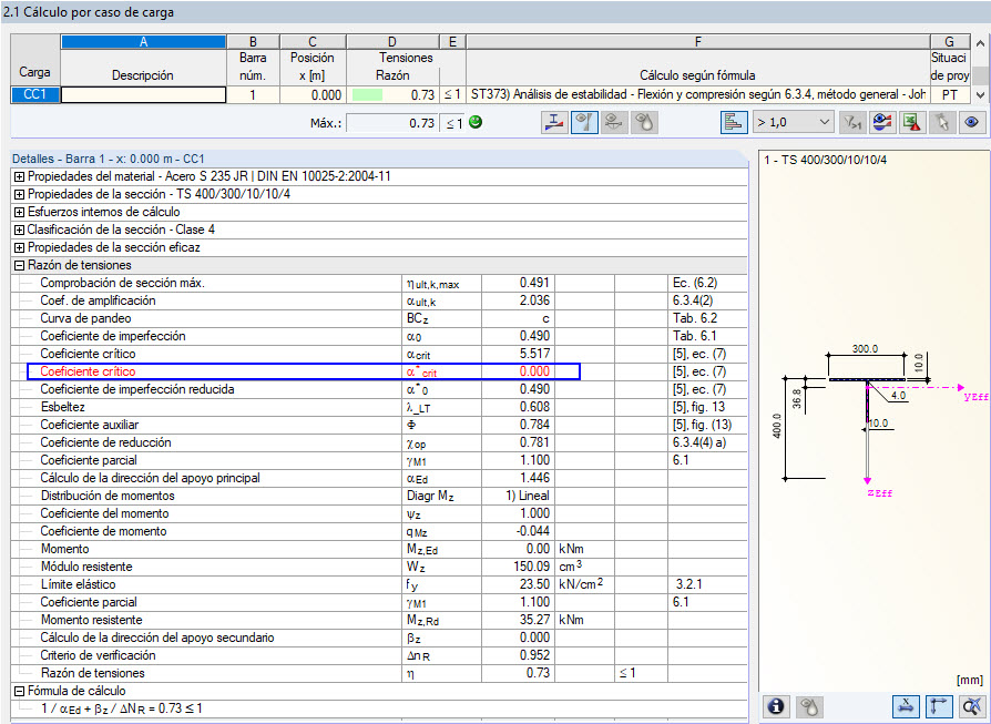 Factor crítico alfa*crit para el método general y el método adaptado según Naumes
