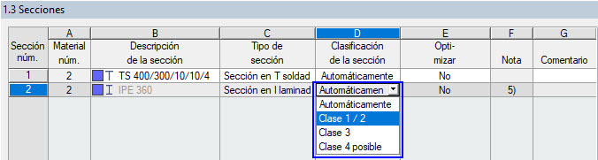 Clasificación manual de la sección
