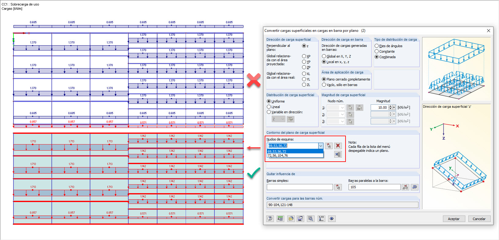 Generación de cargas superficiales en secciones