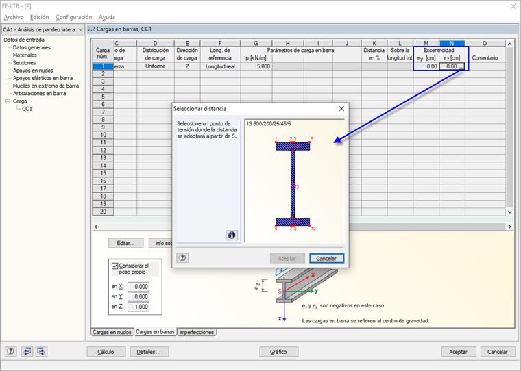 Definición de la excentricidad haciendo clic en el punto de tensión