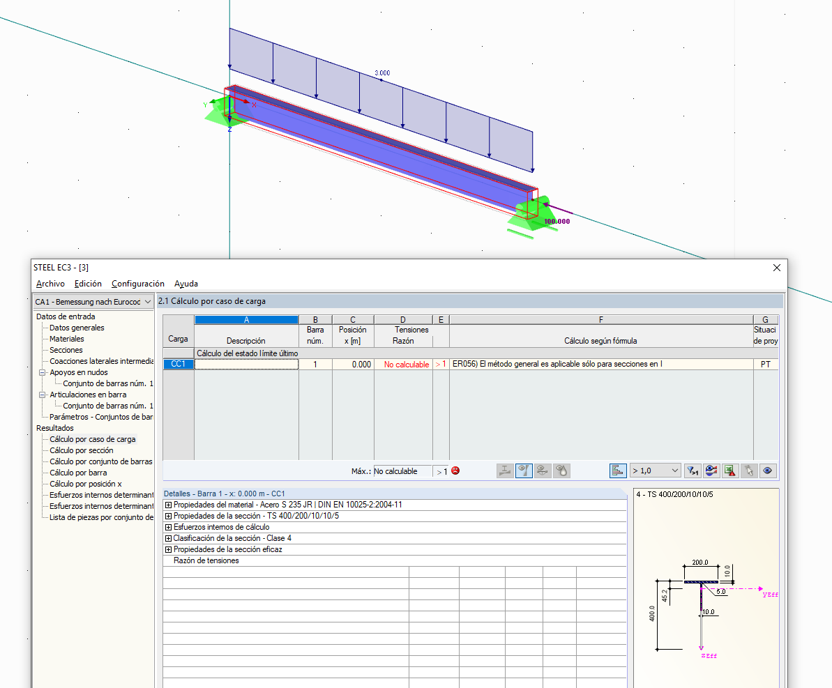 Nota para el cálculo de secciones que no son en I con el método general en Alemania
