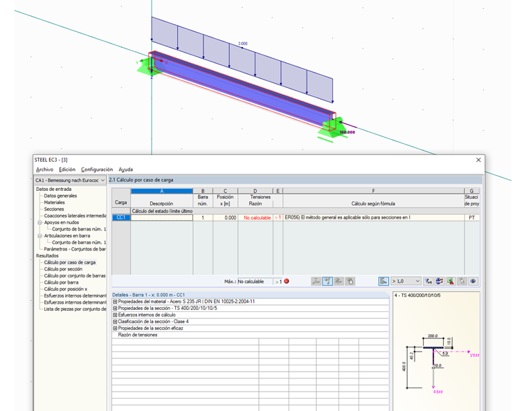 Nota para el cálculo de secciones que no son en I con el método general en Alemania