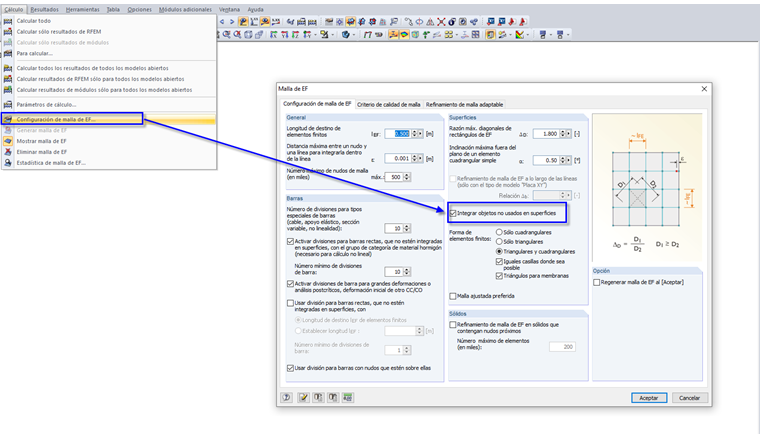 Option "Nicht verwendete Objekte in Flächen integrieren"