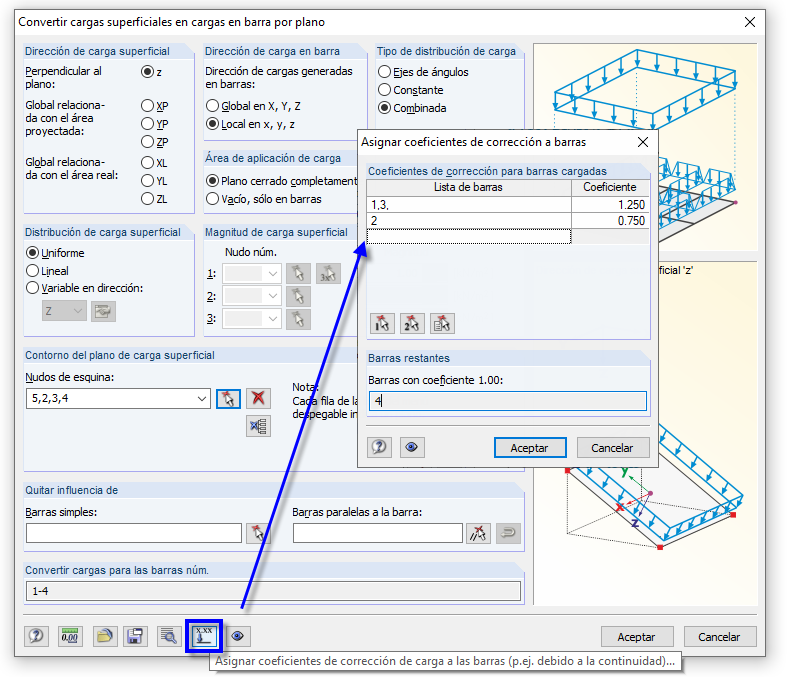 Dialog "Korrekturfaktoren Stäben zuordnen"