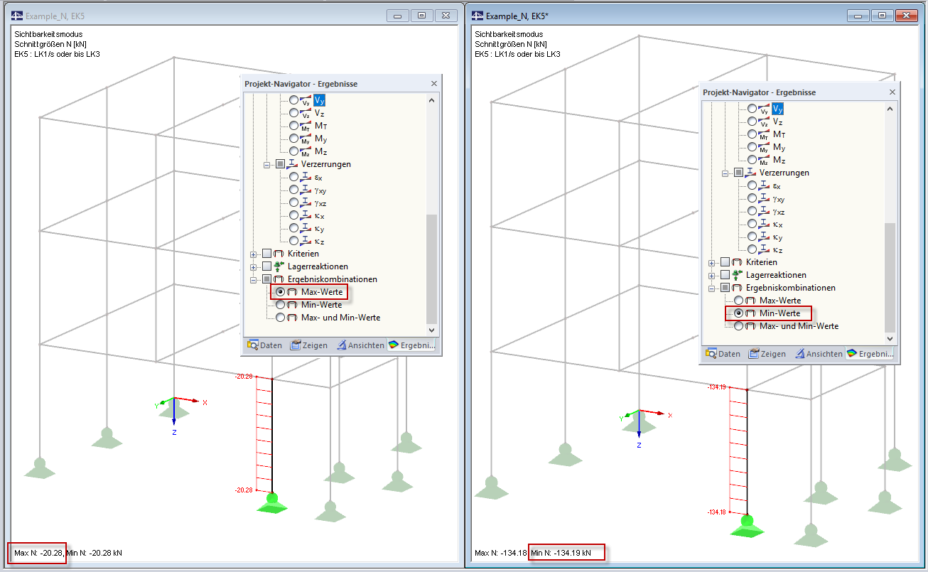 Evaluación de la fuerza axial para la combinación de resultados