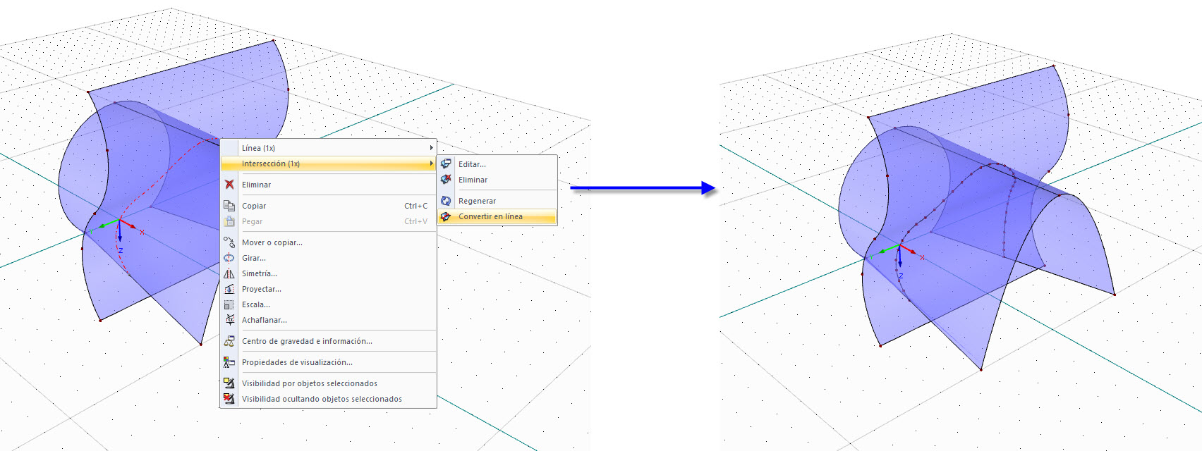 convertir intersección en línea