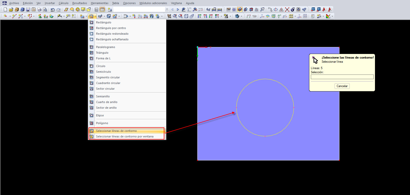 Öffnung über Funktion "Begrenzungslinie selektieren" erzeugen