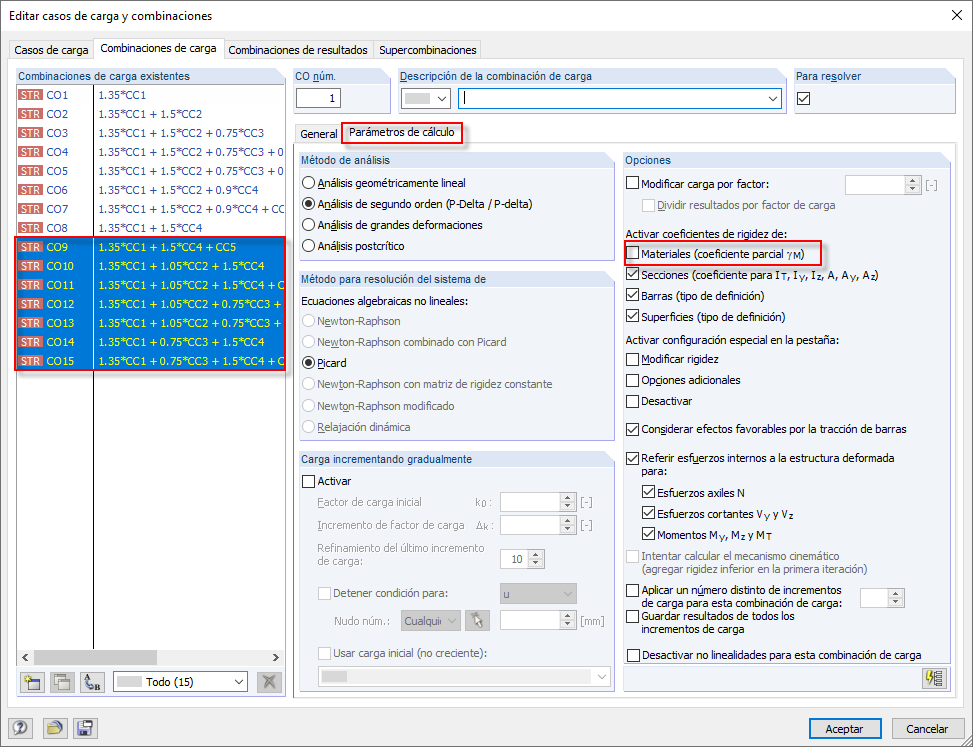activar coeficientes de rigidez