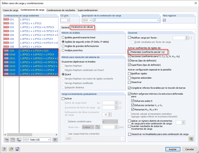 activar coeficientes de rigidez