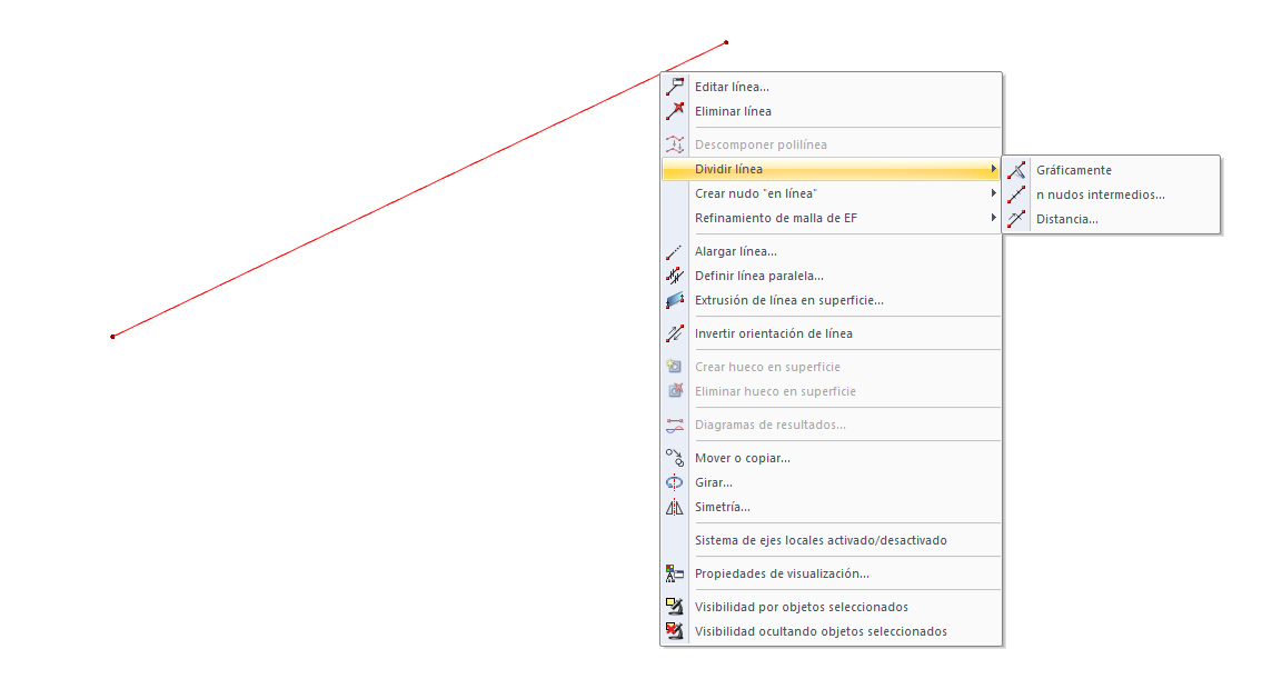 Kontextmenü "Linie teilen"