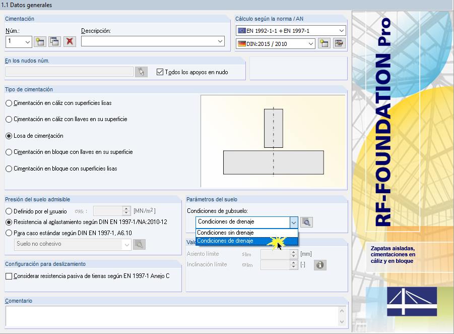 Selección de las condiciones del suelo