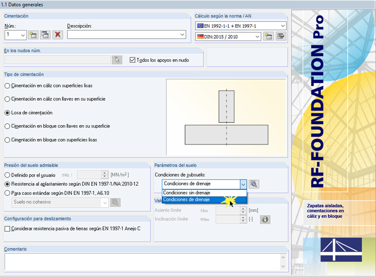 Selección de las condiciones del suelo