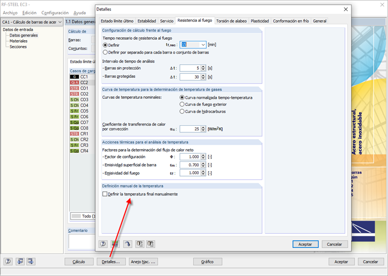 Introducción de la temperatura final