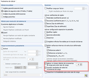 Cuadro de diálogo para los parámetros de cálculo de casos de carga y combinaciones de carga