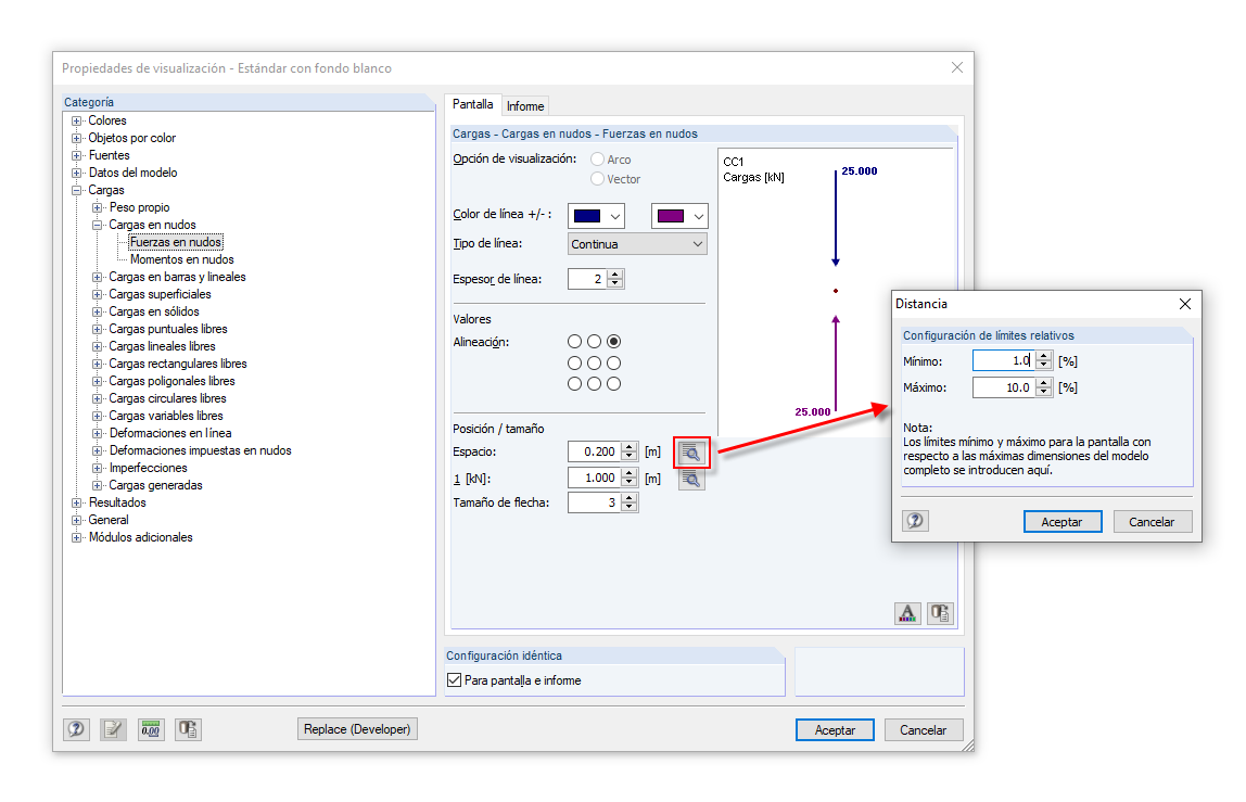 Configuración de límites relativos