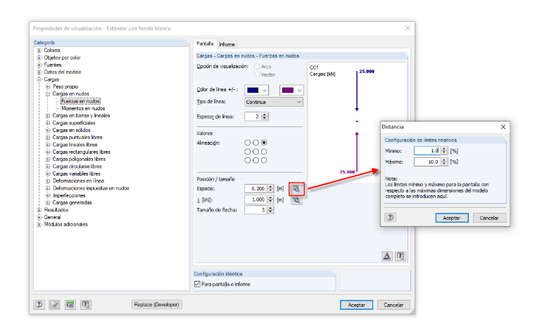 Configuración de límites relativos