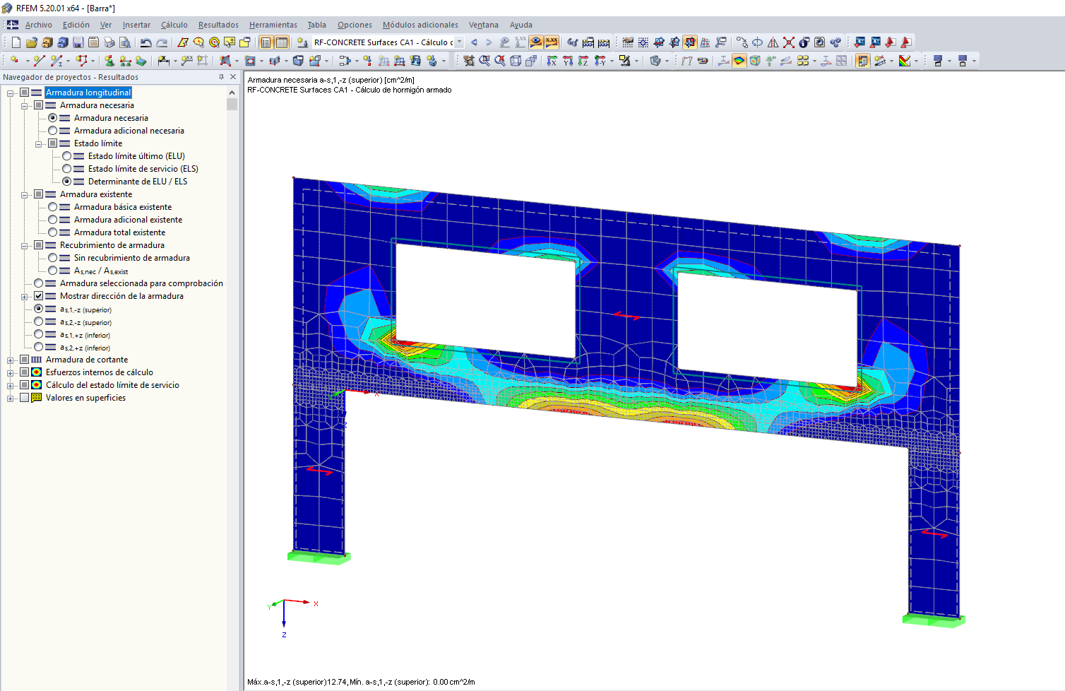 Armadura necesaria para viga profunda