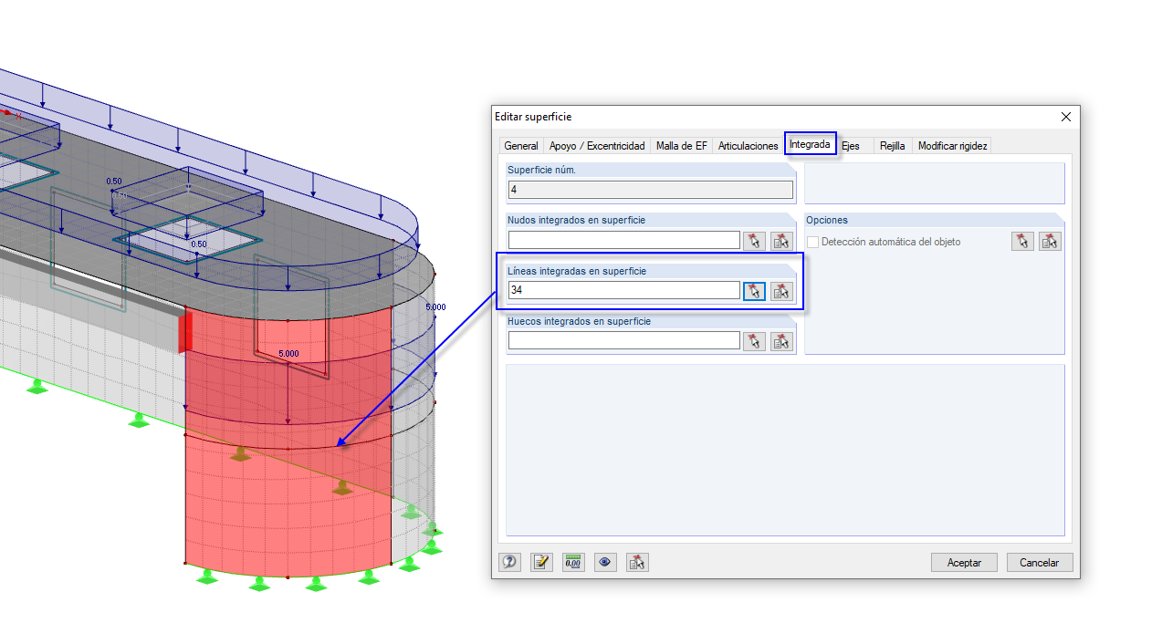Integrando la línea en la superficie