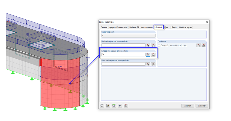 Integrando la línea en la superficie