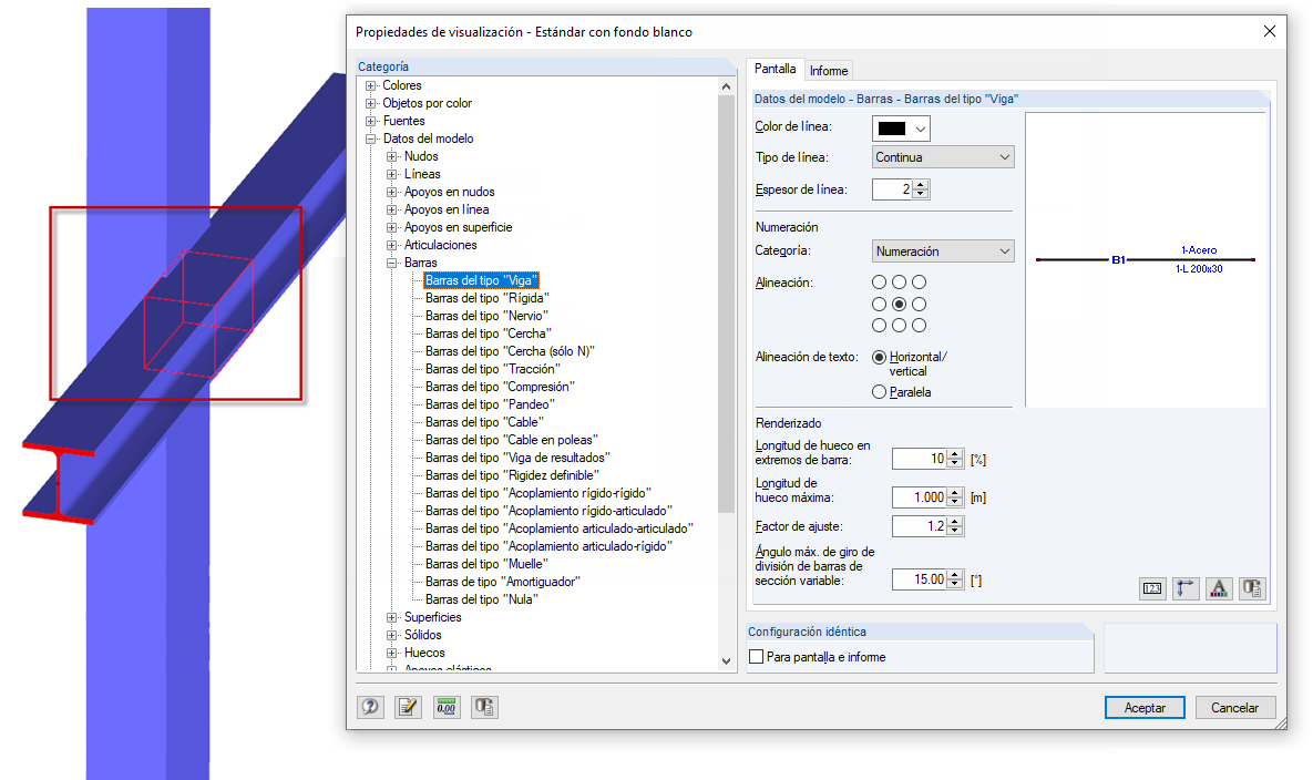 Visualización de propiedades de barras